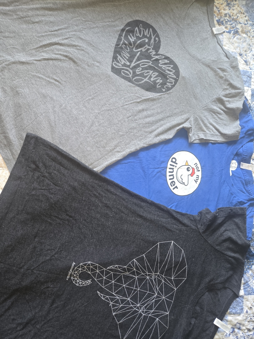 3 -Pro Aninal Graphic Tees - Gray, Blue & Charcoal Suze L